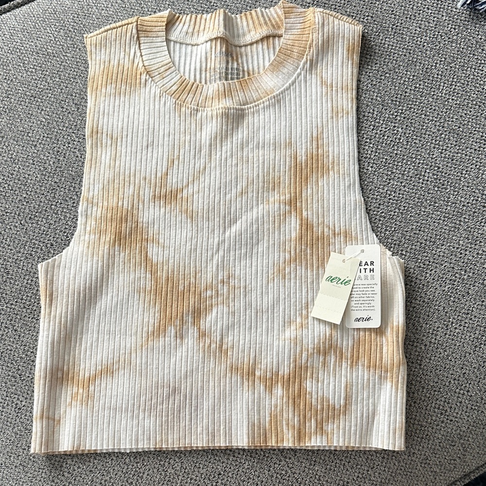 Aerie Tie-Dye Ribbed Tank Top in Cream and Tan